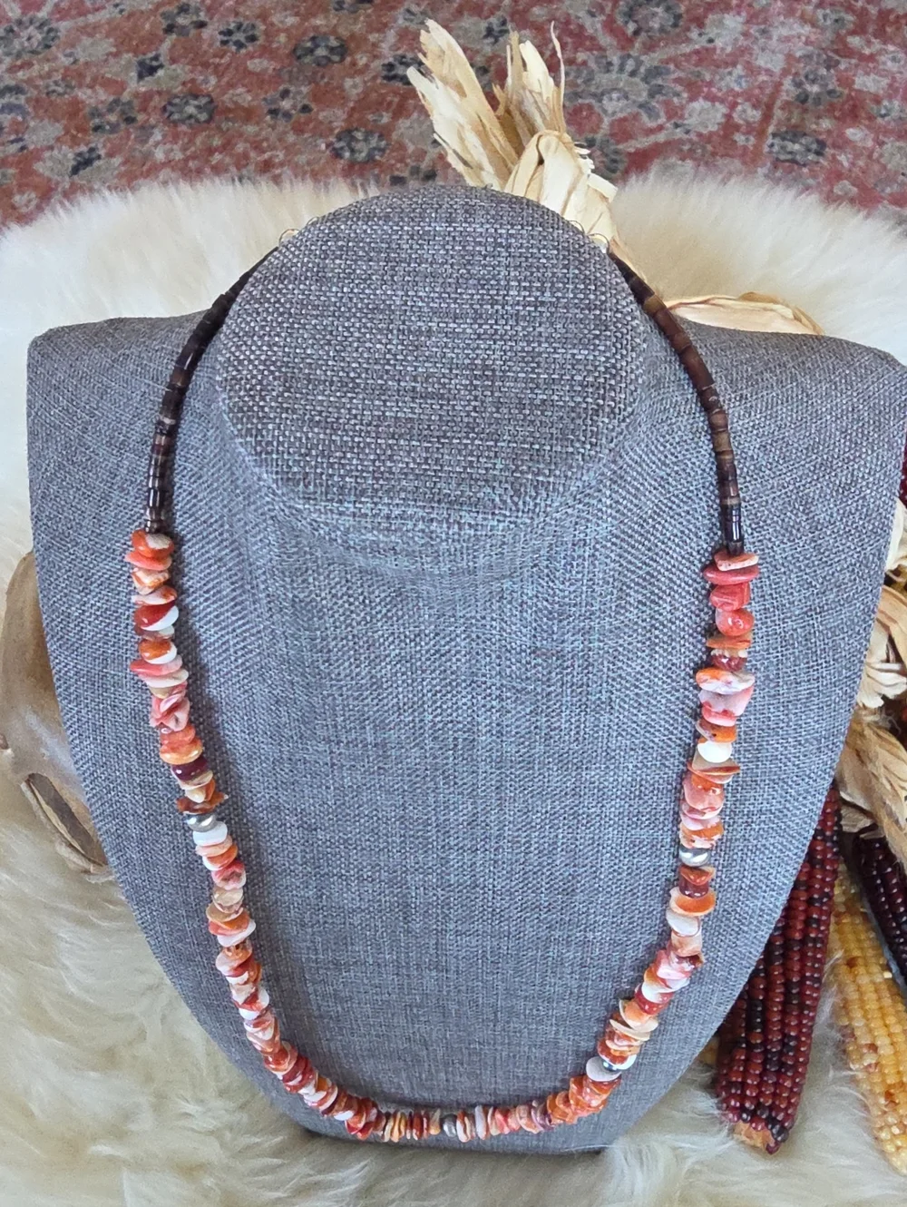 Beautiful NWOT Native American Navajo Orange Spiny & Navajo Pearl Necklace 🧡🎁